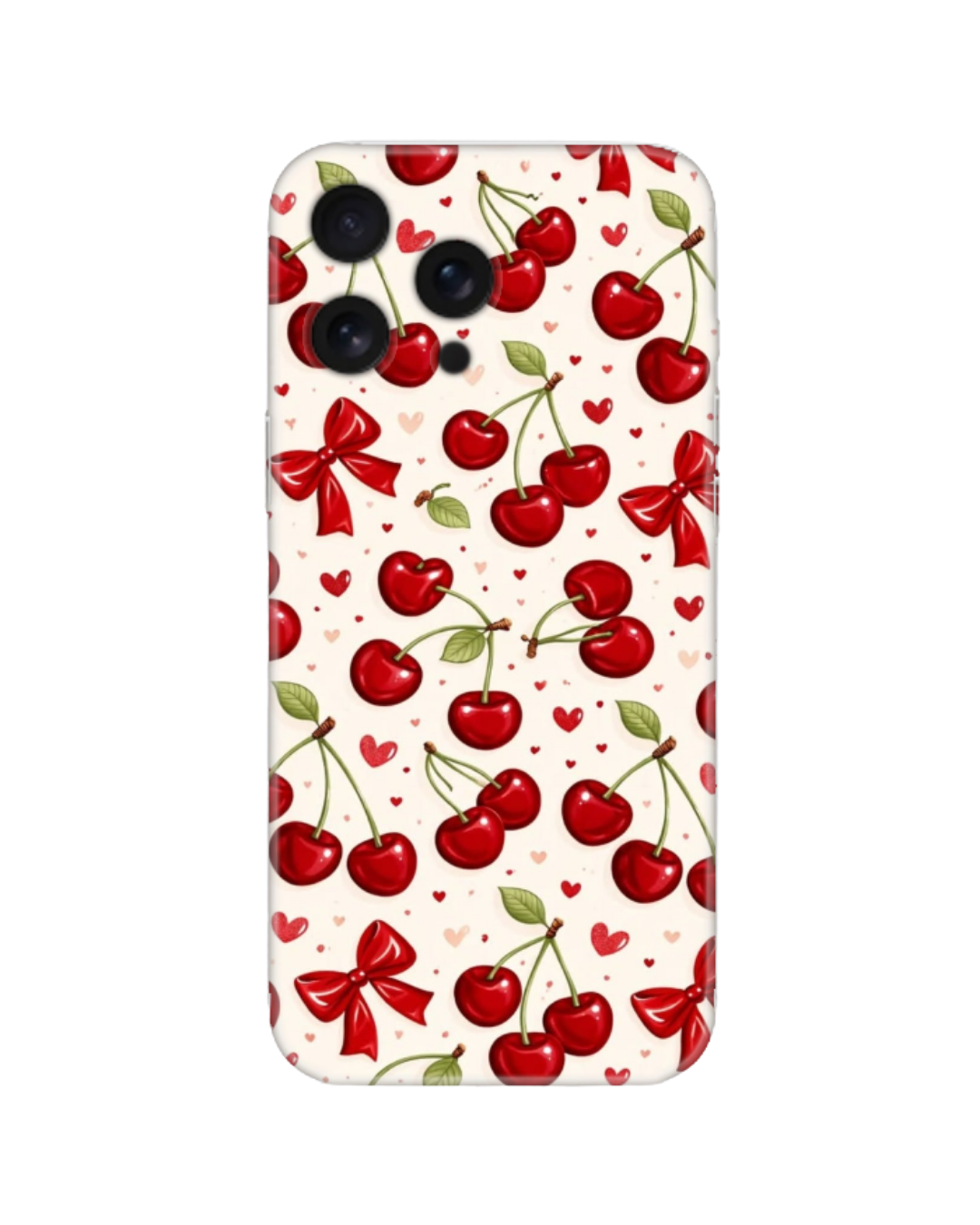 Kırmızı Kiraz Ve Kurdele Fiyonk Desenli Telefon Kılıfı (Android/IOS Uyumlu)