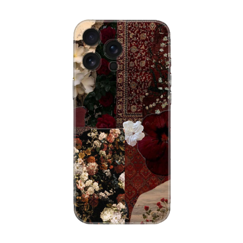 Kırmızı çiçek desenli, halı motifli iPhone telefon kılıfı