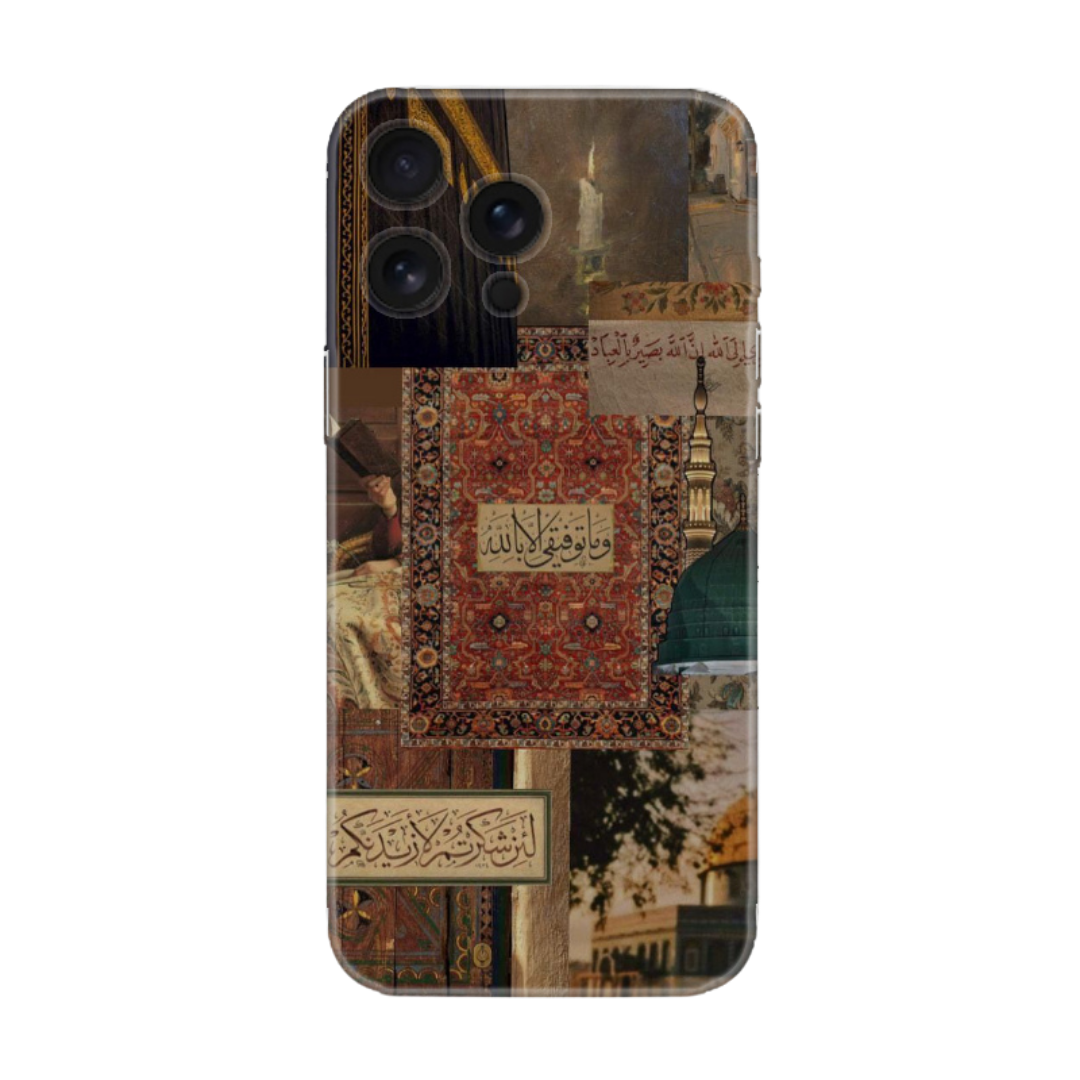 Osmanlı temalı, Arapça hat yazılı, desenli telefon kılıfı, estetik tasarım