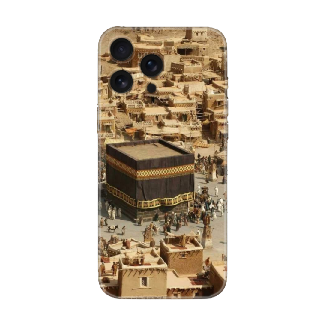 Kabe temalı iPhone telefon kılıfı, Mekke eski şehir görseliyle