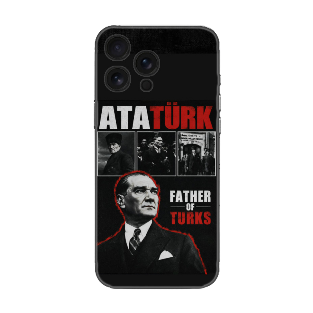 Atatürk "Father of Turks" Özel Tasarımlı Siyah Telefon Kılıfı (Android/IOS Uyumlu)