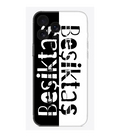 Siyah beyaz Besiktas yazılı, arka kısmı ikiye bölünmüş desenli telefon kılıfı