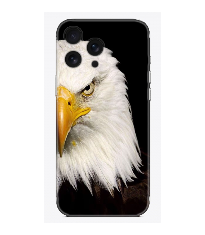 Kartal desenli şık telefon kılıfı, siyah arka plan üzerinde detaylı kartal başı tasarımı.