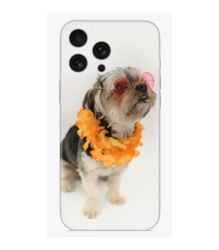 Köpek tasarımlı, çiçekli ve gözlüklü şeffaf telefon kılıfı