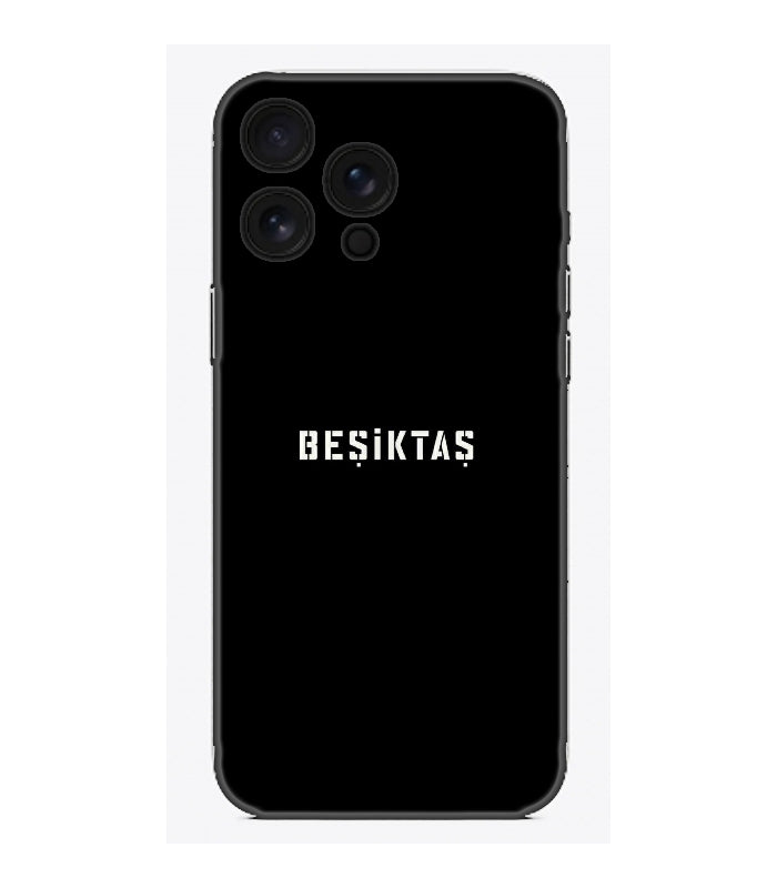 Siyah zeminli, üzerinde BEŞİKTAŞ yazılı, şık tasarımlı telefon kılıfı