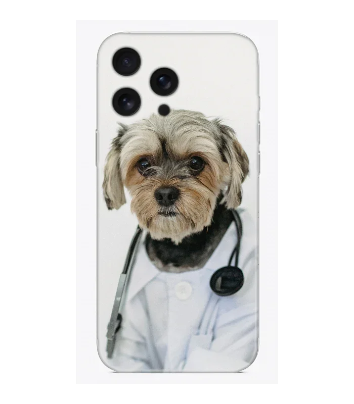 Doktor kıyafetiyle köpek tasarımlı şeffaf telefon kılıfı, sevimli hayvan desenli