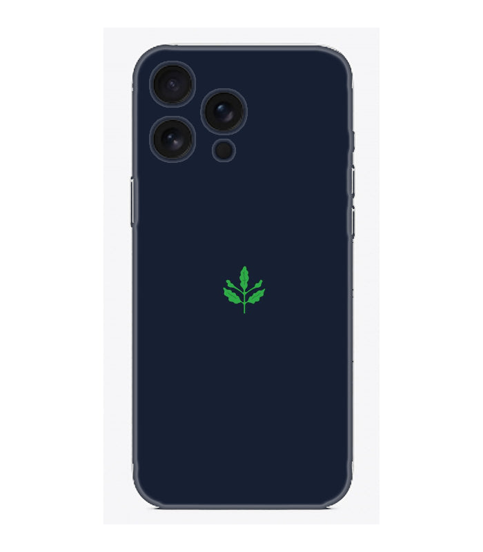 Yeşil yaprak tasarımlı, lacivert arka yüzeyli iPhone telefon kılıfı