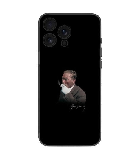 Siyah zeminde retro figürlü, imzalı şık telefon kılıfı tasarımı