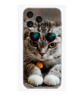 Güneş gözlüklü sevimli kedi baskılı şeffaf telefon kılıfı, şık ve eğlenceli tasarım.