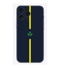 Siyah arka fonlu, ortasında sarı çizgi ve yeşil yaprak desenli iPhone telefon kılıfı
