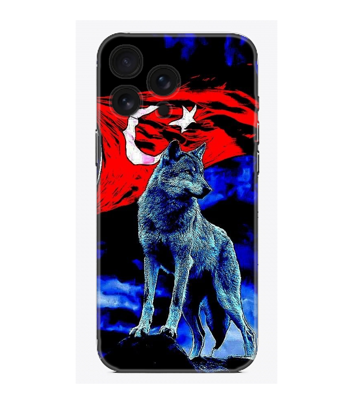 Türk bayrağı ve mavi kurt desenli şeffaf telefon kılıfı, dayanıklı tasarım