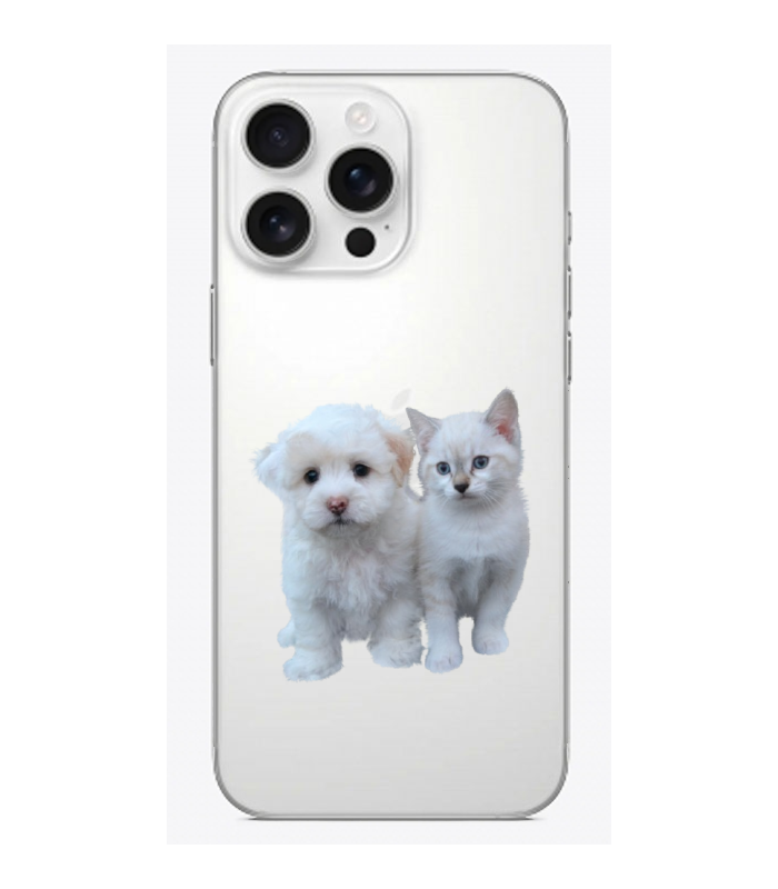 Beyaz Kedi ve Köpek Telefon Kılıfı