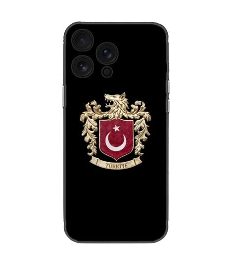 Türkiye armalı siyah arka kapak, desenli telefon kılıfı, iPhone ve Samsung uyumlu
