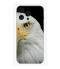 Kartal desenli şeffaf telefon kılıfı, detaylı baş ve sarı gagalı tasarım