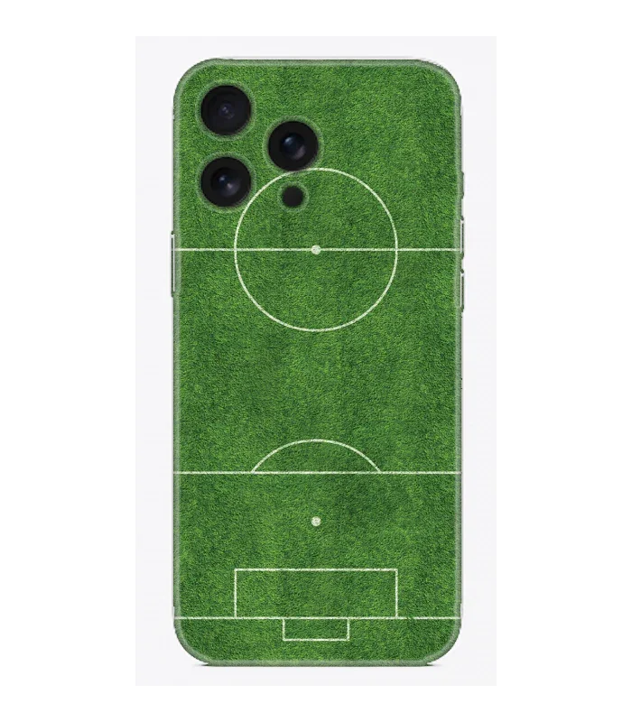 Futbol sahası desenli yeşil iPhone telefon kılıfı, dayanıklı ve şık tasarım