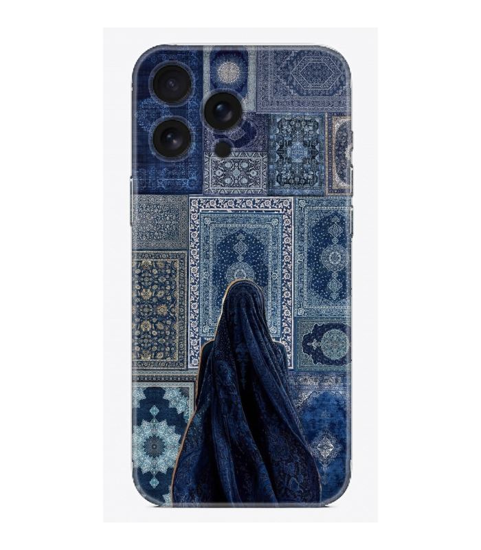 Lacivert Otantik Halı Motifli Çarşaflı Kadın Desenli Telefon Kılıfı (iPhone/Android Uyumlu)