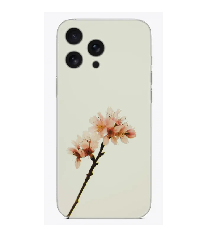 Beyaz zeminli, pembe çiçek desenli telefon kılıfı, iPhone uyumlu şık tasarım