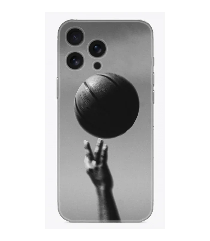 Basketbol temalı, dayanıklı şeffaf telefon kılıfı üzerinde el ve top görseli