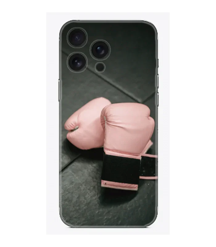 Pembe boks eldivenli spor temalı telefon kılıfı, dayanıklı ve şık tasarım.