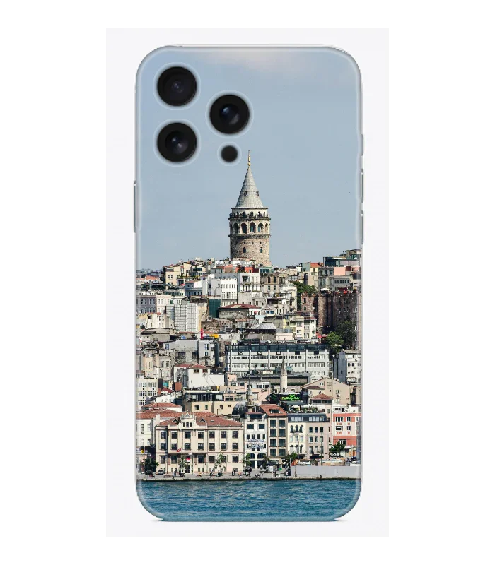 Galata Kulesi manzaralı İstanbul desenli şeffaf telefon kılıfı