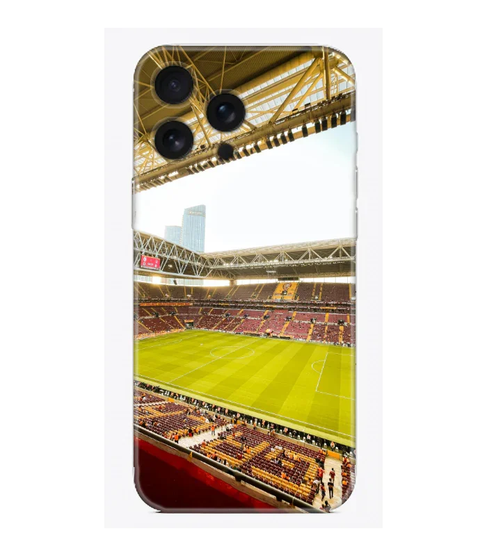 Stadyum baskılı, şeffaf iPhone telefon kılıfı; futbol temalı, koruyucu ve şık tasarım