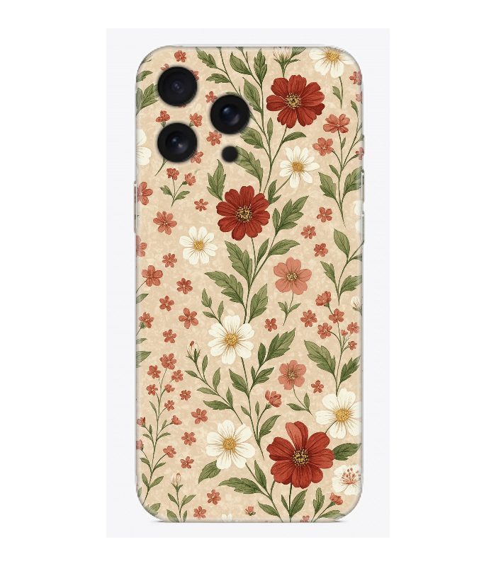Kırmızı ve beyaz çiçek desenli iPhone telefon kılıfı, şık ve dayanıklı tasarım