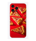 Kırmızı zemin üzerinde pizza dilimli desenli şeffaf telefon kılıfı
