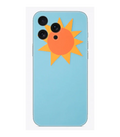 Mavi arka planlı, turuncu güneş desenli iPhone telefon kılıfı