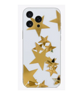 Altın yıldız desenli, şeffaf iPhone telefon kılıfı, şık ve koruyucu tasarım