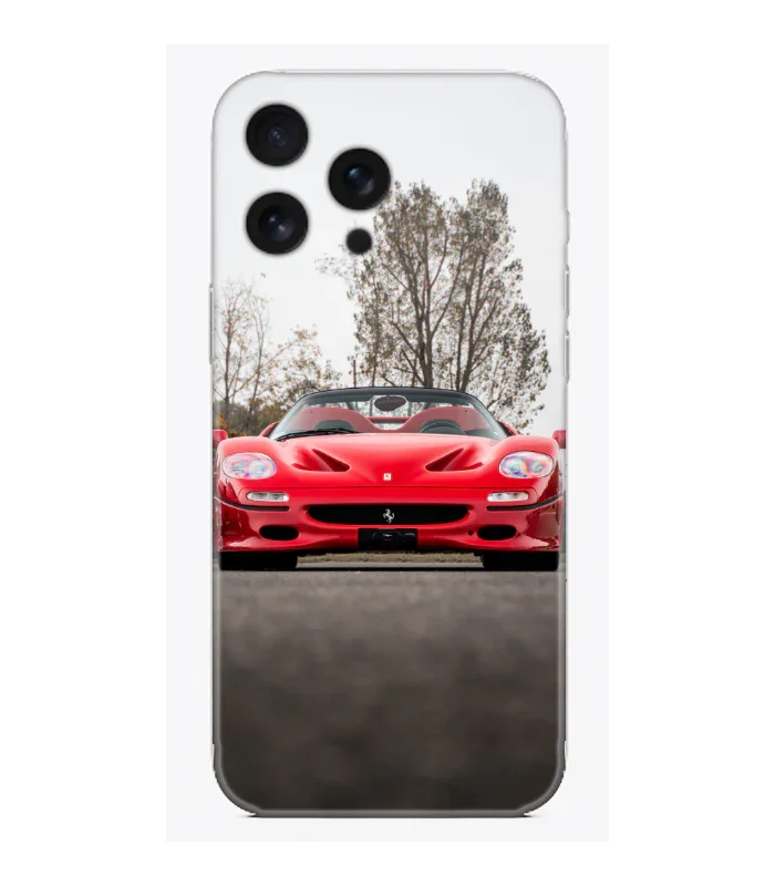 Kırmızı spor araba desenli şeffaf telefon kılıfı, iPhone uyumlu, şık tasarım