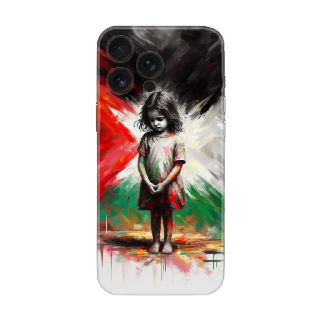 Sanatsal kız çocuk tasarımlı, renkli arka planlı iPhone telefon kılıfı
