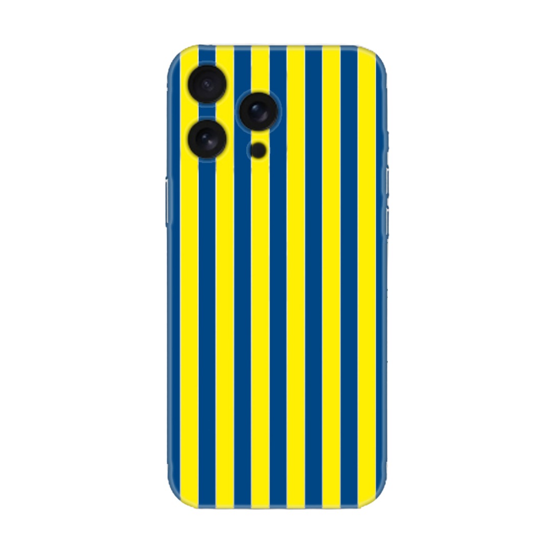Sarı lacivert çizgili şık telefon kılıfı, dayanıklı ve modern tasarım.