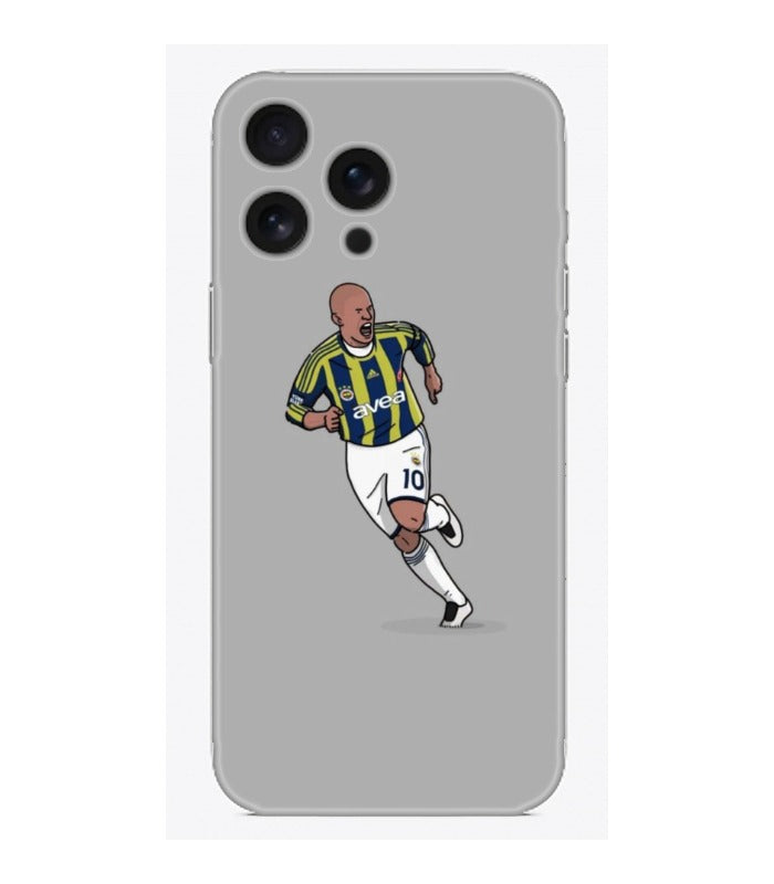 Fenerbahçe formasıyla futbolcu çizimli, şeffaf iPhone telefon kılıfı