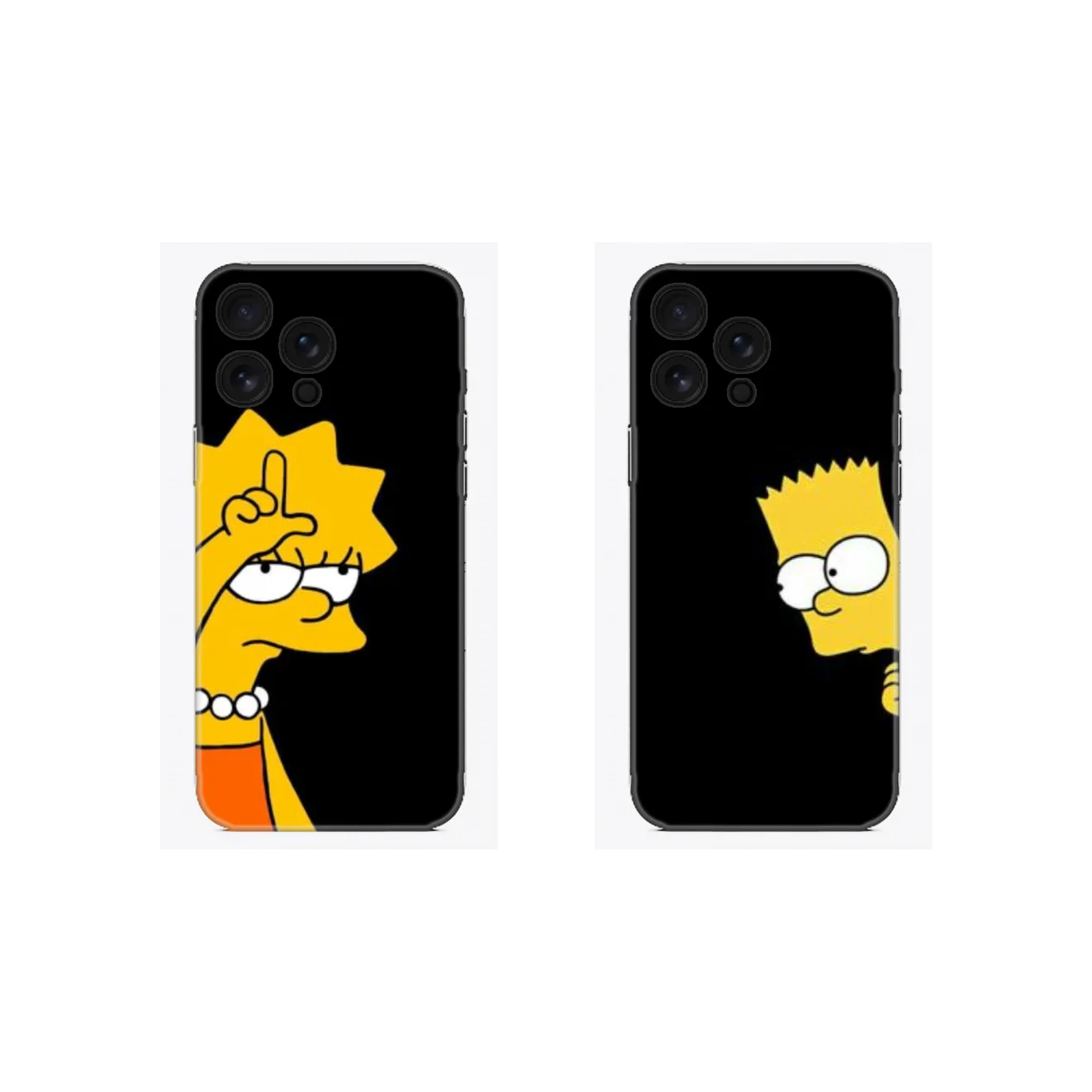 Çizgi film karakterli siyah arka planlı iPhone telefon kılıfı çifti