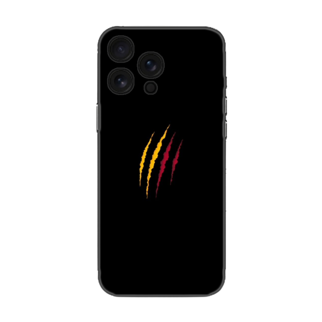 Siyah arka kapaklı, sarı ve kırmızı çizikli telefon kılıfı tasarımı