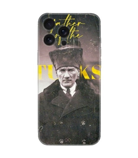 Atatürk temalı, şeffaf ve dayanıklı telefon kılıfı, siyah beyaz portre baskılı