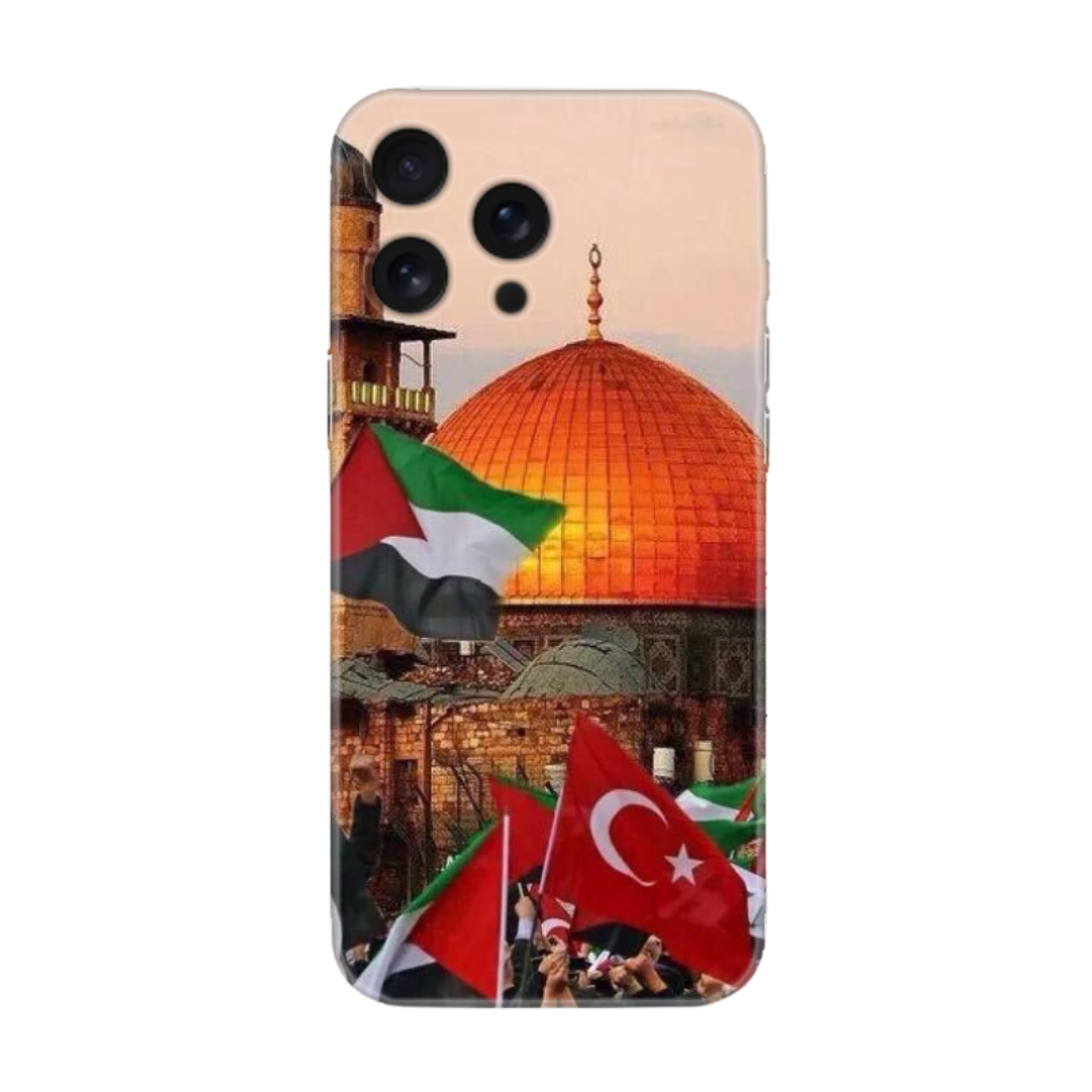 Kubbeli cami, Türk ve Filistin bayrakları desenli telefon kılıfı görseli