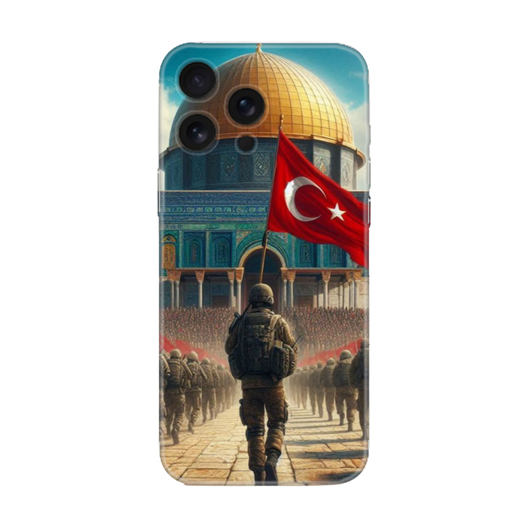 Türk bayraklı asker ve kubbe desenli, özel tasarım telefon kılıfı