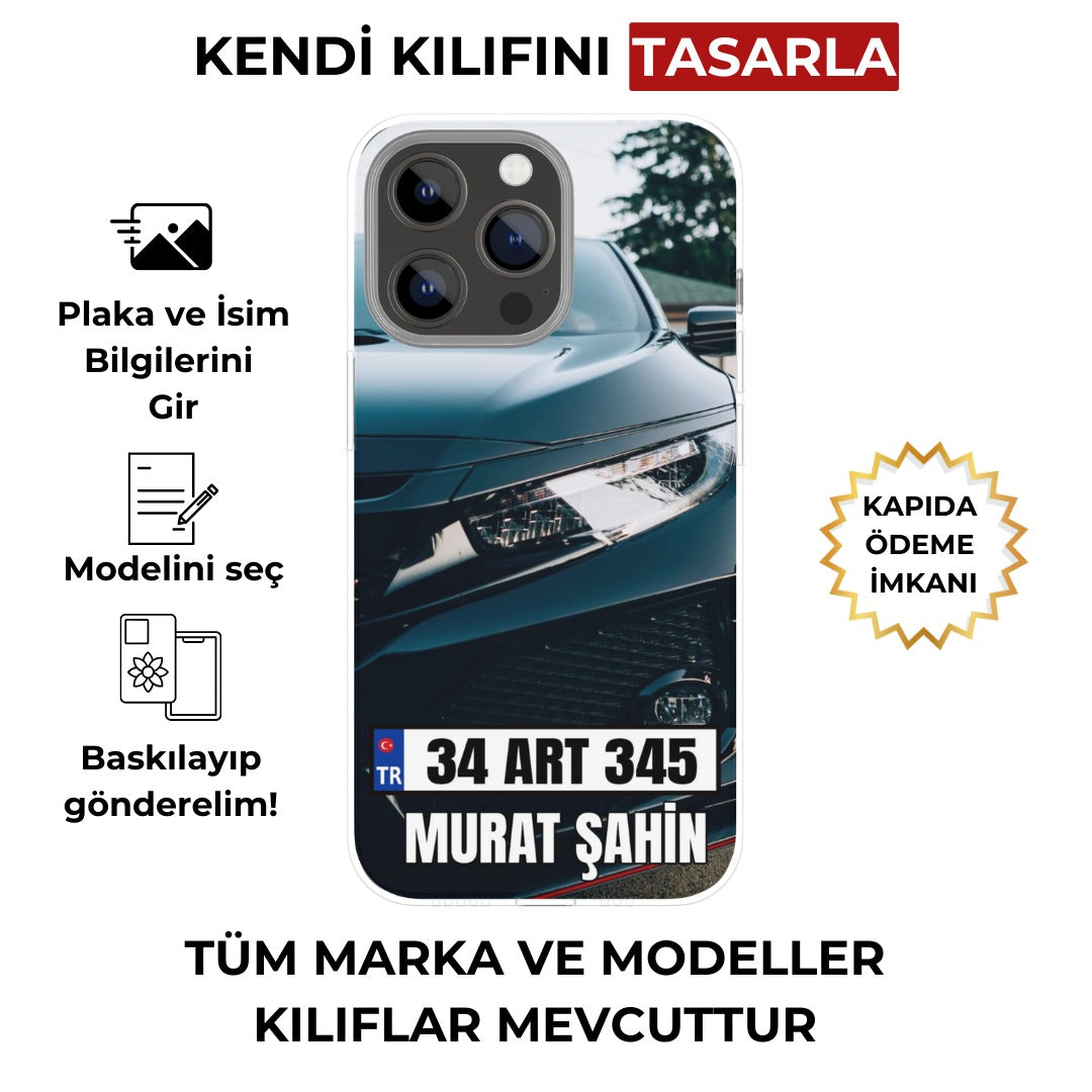 Araba plakalı, isimli kişiselleştirilebilir telefon kılıfı tasarla; tüm marka ve modeller mevcut.