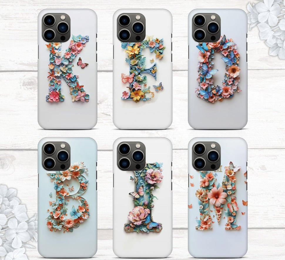 Çiçek desenli harf tasarımlı iPhone kılıfları, kişiye özel şık telefon kapakları