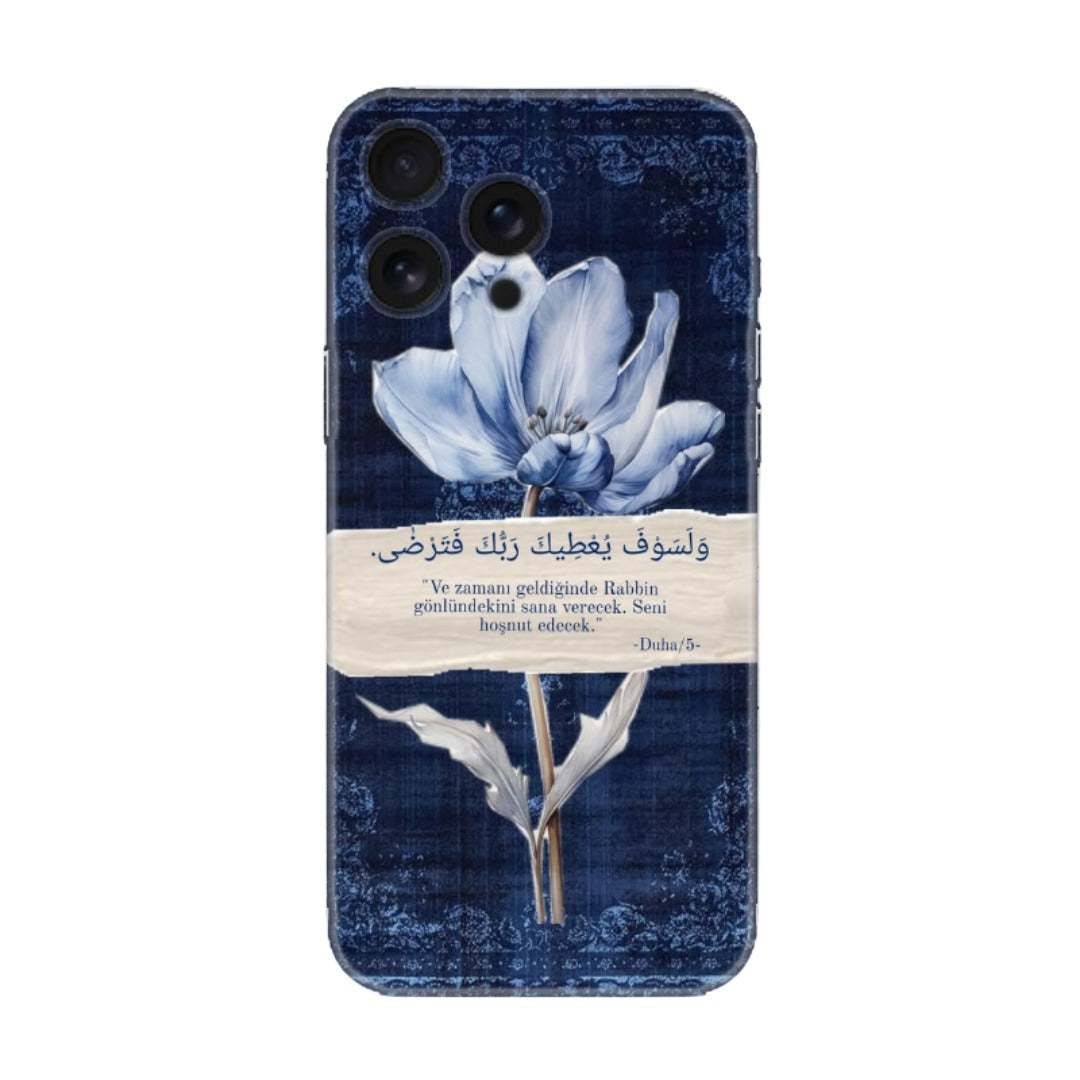 Mavi Halı-Gül Desenli Duha Suresi 5.Ayet Meali Yazılı Telefon Kılıfı (iPhone/Android Uyumlu)