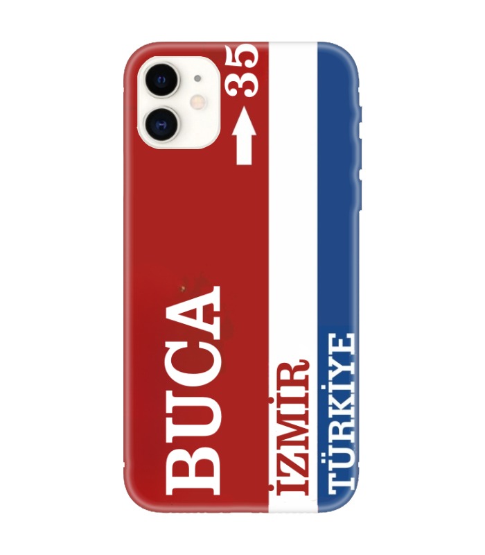 Buca İzmir Türkiye yazılı kırmızı beyaz mavi tasarımlı telefon kılıfı