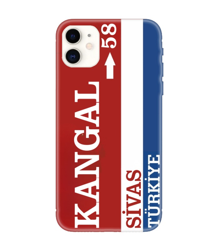 Kangal Sivas Türkiye yazılı, kırmızı beyaz mavi renkli iPhone telefon kılıfı