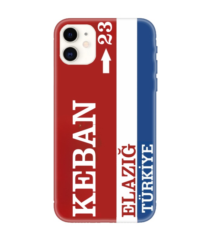 Keban Elazığ Türkiye yazılı, kırmızı beyaz mavi renkli telefon kılıfı tasarımı
