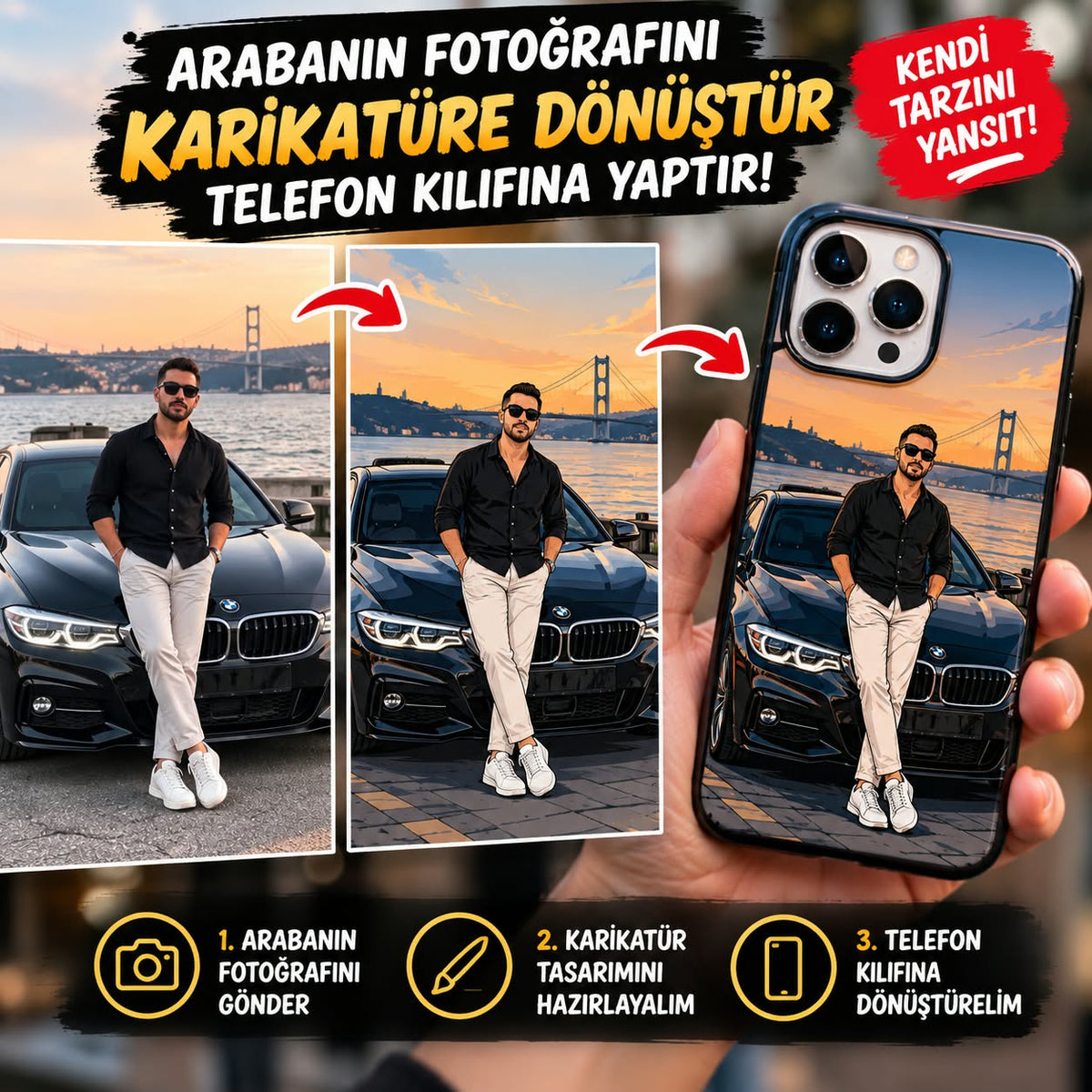 Kişiye Özel Karikatür Fotoğraflı Telefon Kılıfı