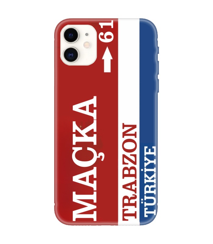 Maçka 61 Trabzon Türkiye yazılı bordolu ve mavi şeritli telefon kılıfı tasarımı