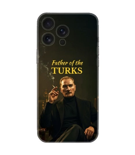Father of the Turks yazılı, sigara içen adam görselli iPhone telefon kılıfı