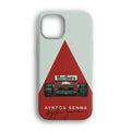 Ayrton Senna tasarımlı, yarış arabası görselleriyle süslenmiş iPhone telefon kılıfı