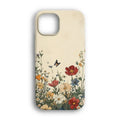 Çiçek desenli ve kelebekli iPhone için şık telefon kılıfı, pastel tonlarda tasarım