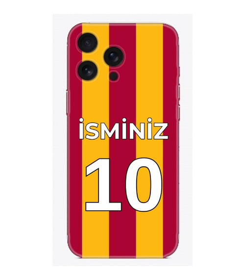 Kırmızı-sarı çizgili, kişiye özel isim ve numaralı telefon kılıfı tasarımı